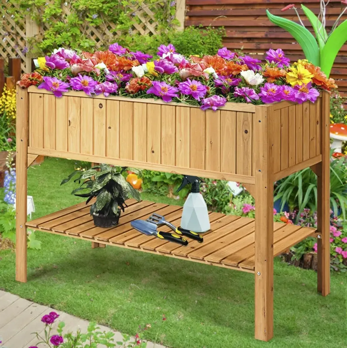 Wooden Elevated Planter Box Shelf Suitable for Garden Use