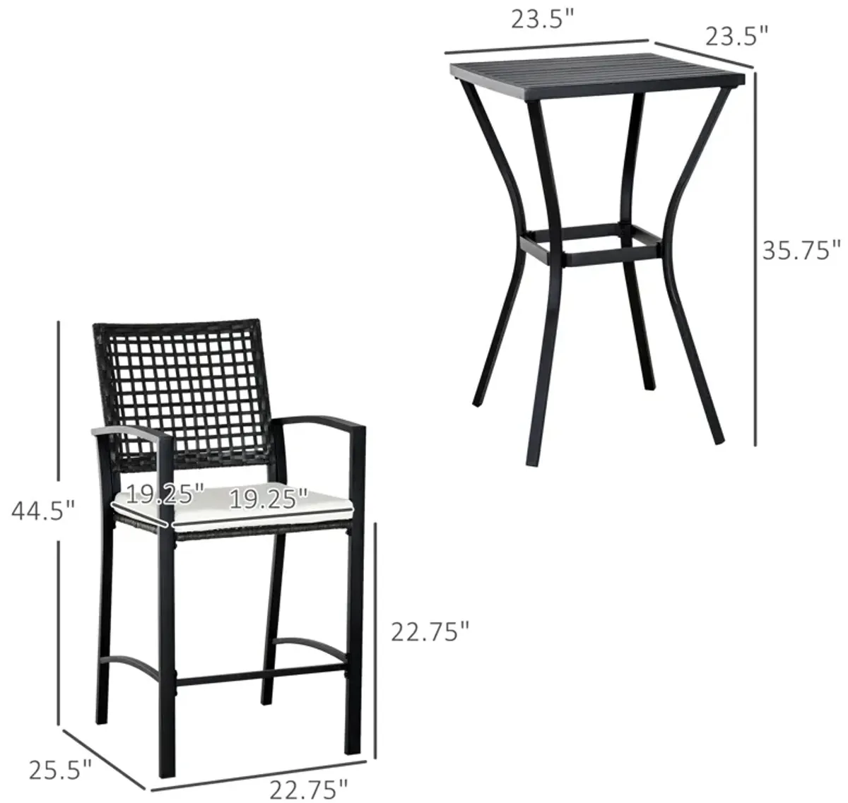 Rattan Alfresco Bar: 3-Piece Wicker Patio Set with Cushions for Backyard