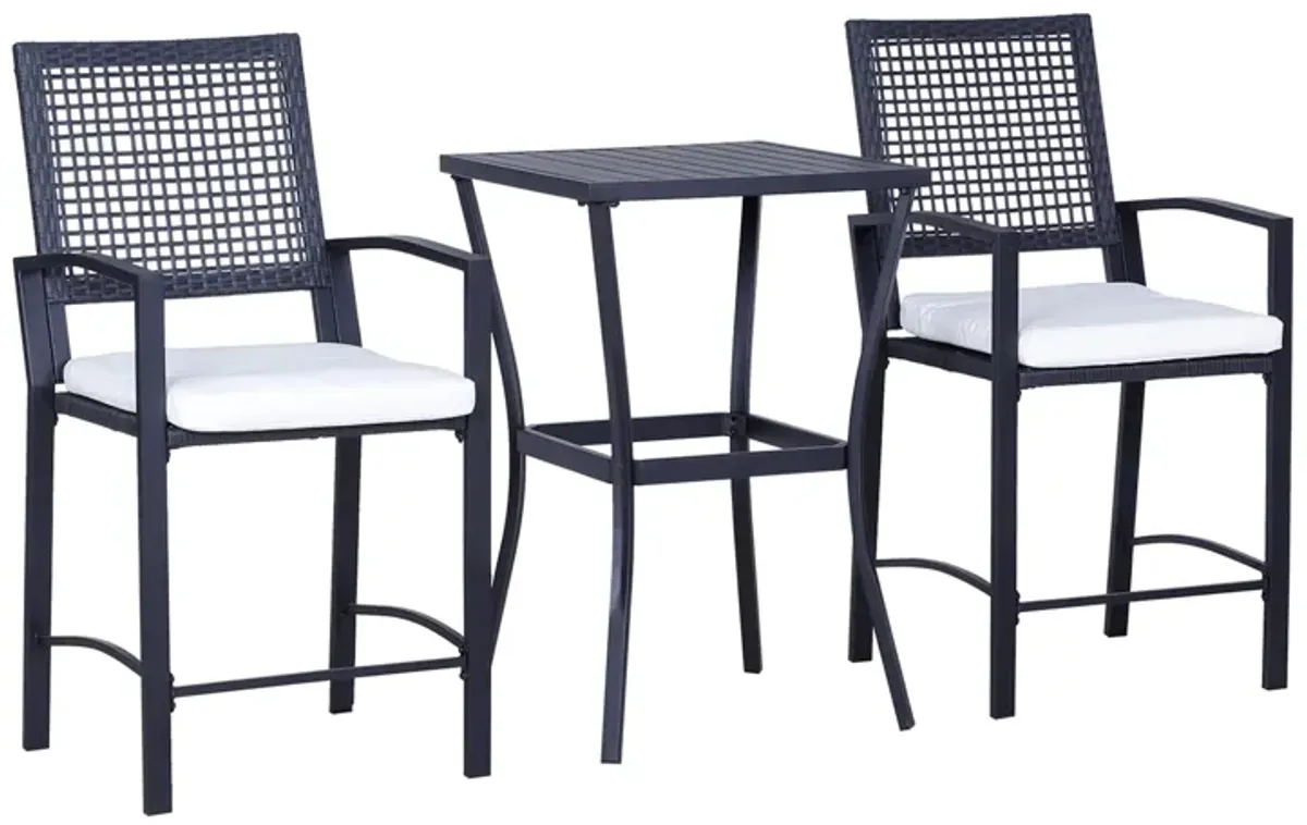 Rattan Alfresco Bar: 3-Piece Wicker Patio Set with Cushions for Backyard