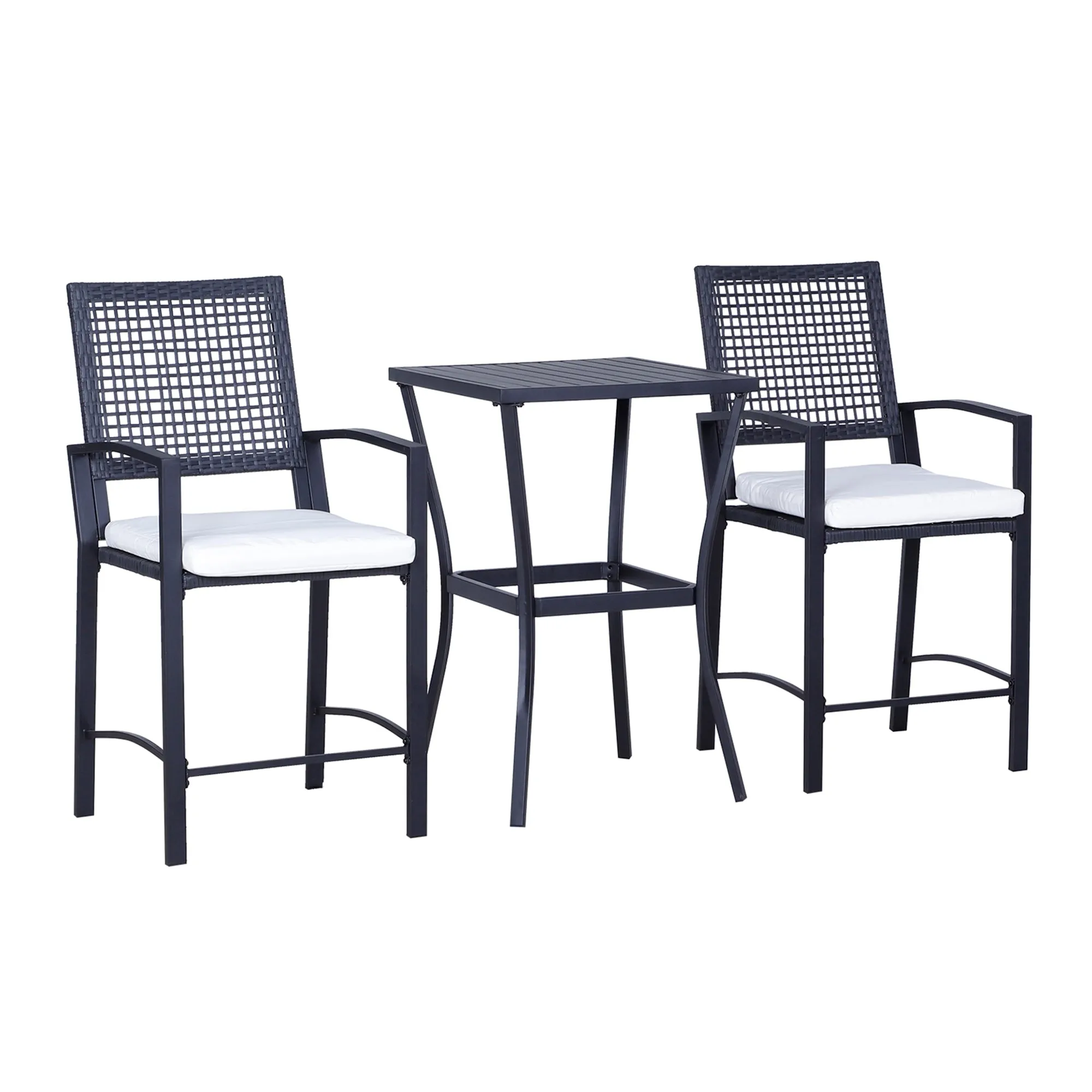 Rattan Alfresco Bar: 3-Piece Wicker Patio Set with Cushions for Backyard