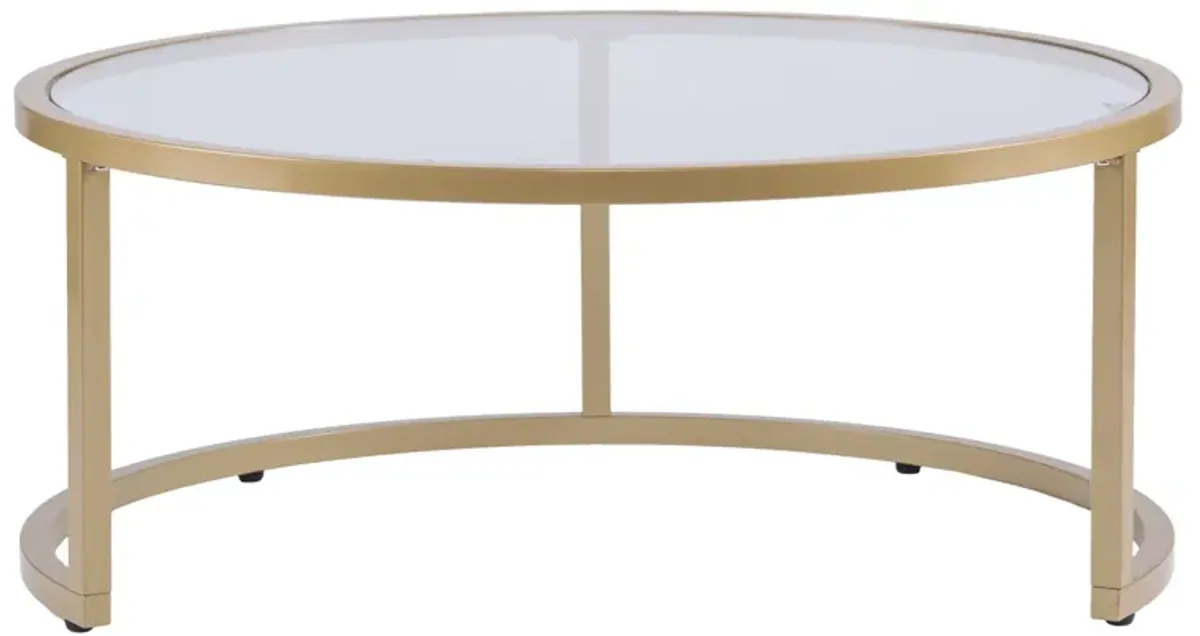 Set of Two Gold Glass Round Nested Coffee Tables