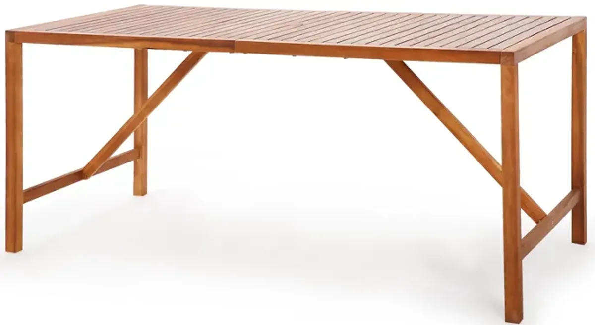 67 Inch Patio Rectangle Acacia Wood Dining Table with Umbrella Hole