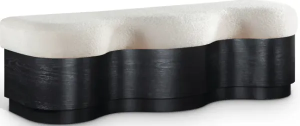 Meridian Furniture Savoy Cream Velour Fur Fabric Bench