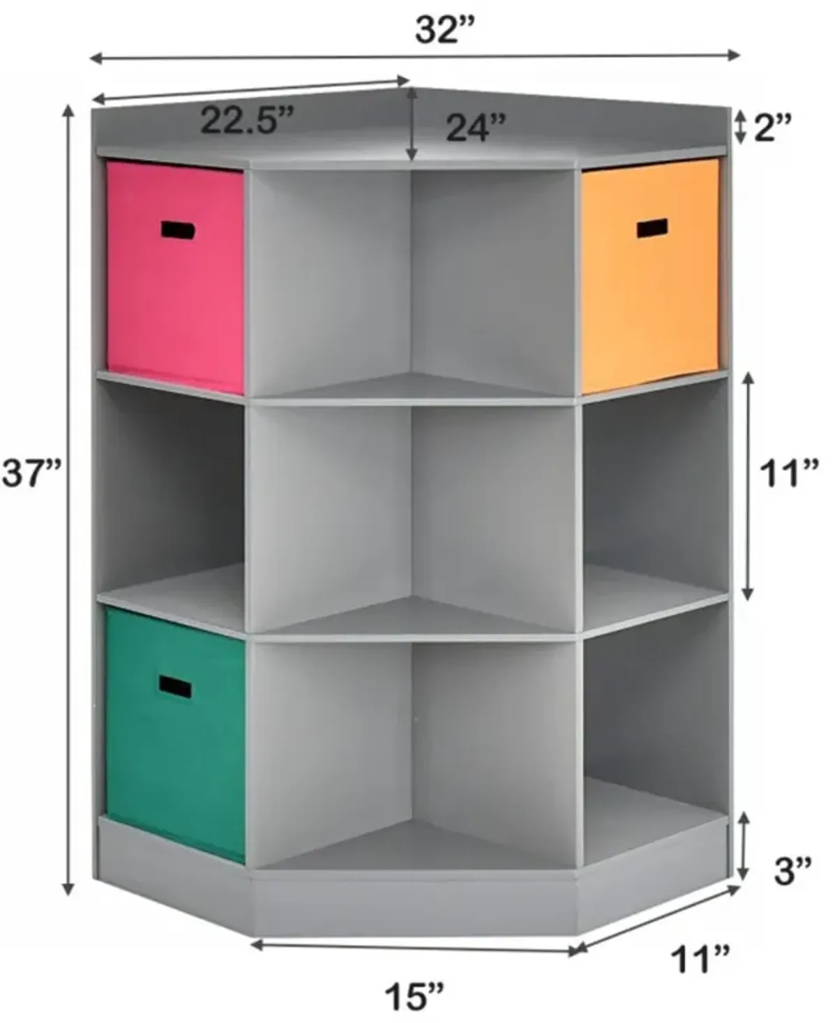 Hivvago 3-Tier Kids Storage Shelf Corner Cabinet with 3 Baskets