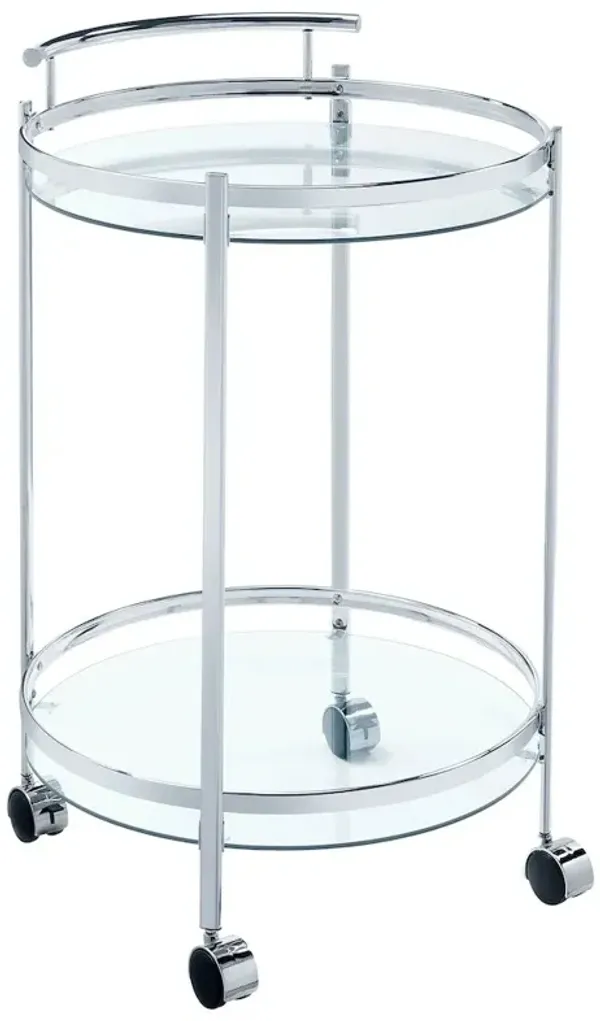 Chrissy Round Glass Shelf Metal Bar Cart Chrome