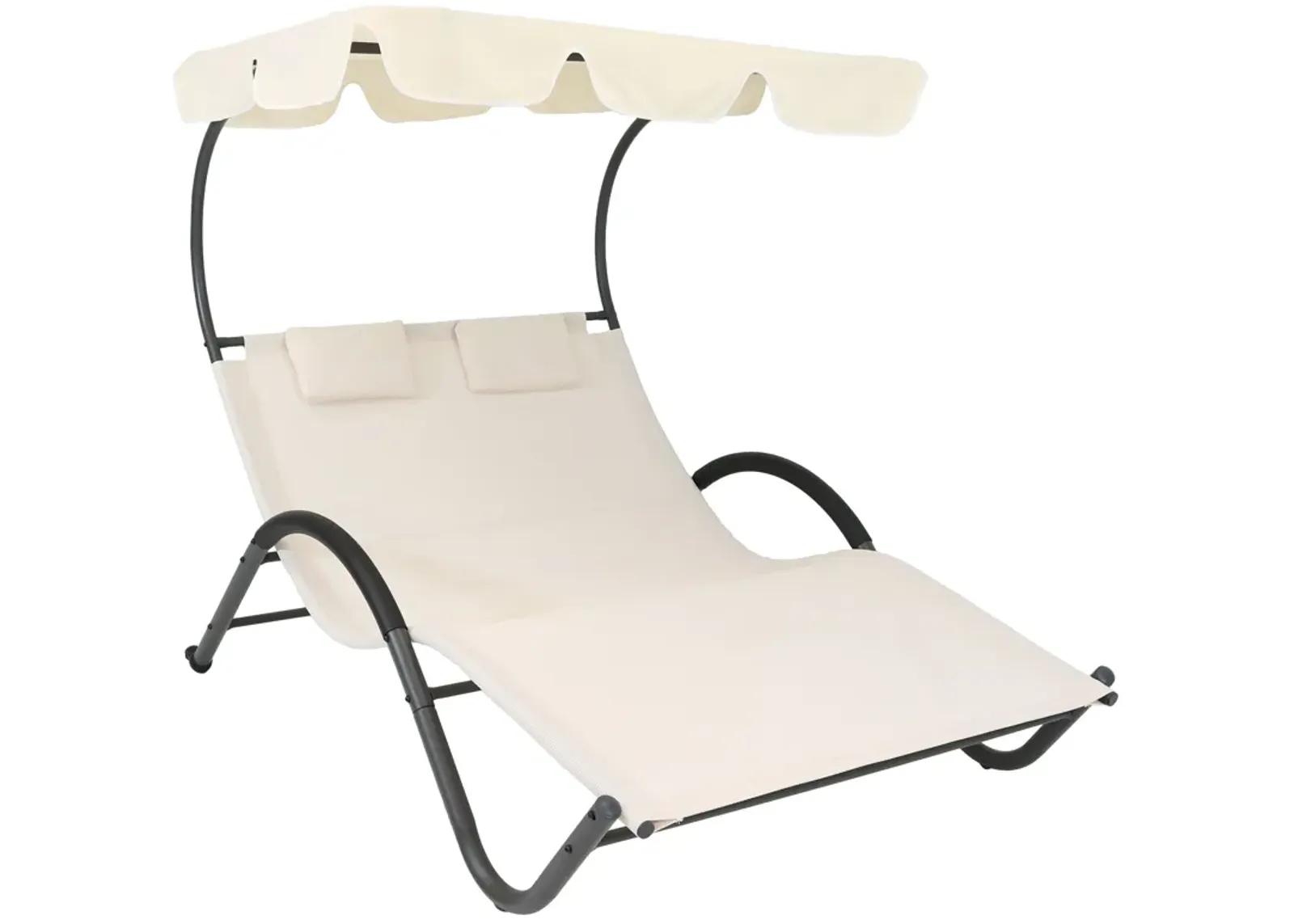 Sunnydaze Sling Fabric Double Outdoor Chaise Lounge Bed with Canopy - Beige