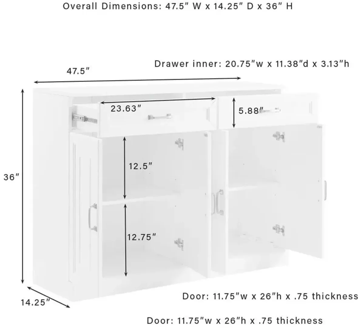 Crosley Furniture Stanton 3Pc Sideboard And Glass Door Pantry Set White - Sideboard & 2 Pantries