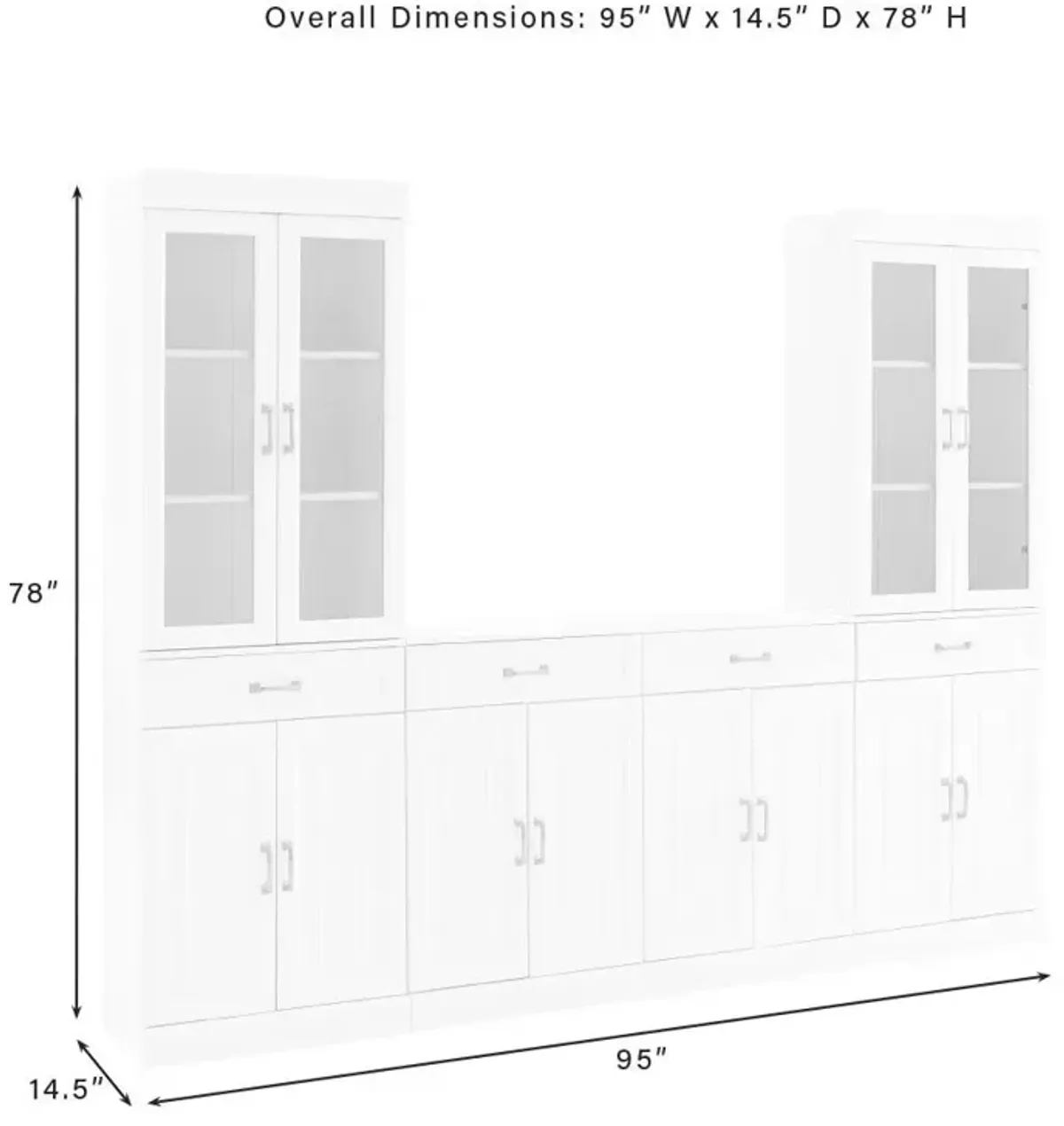 Crosley Furniture Stanton 3Pc Sideboard And Glass Door Pantry Set White - Sideboard & 2 Pantries