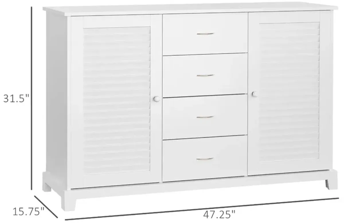 White Dining Room Storage: 47" Sideboard Buffet with Drawers & Shutters