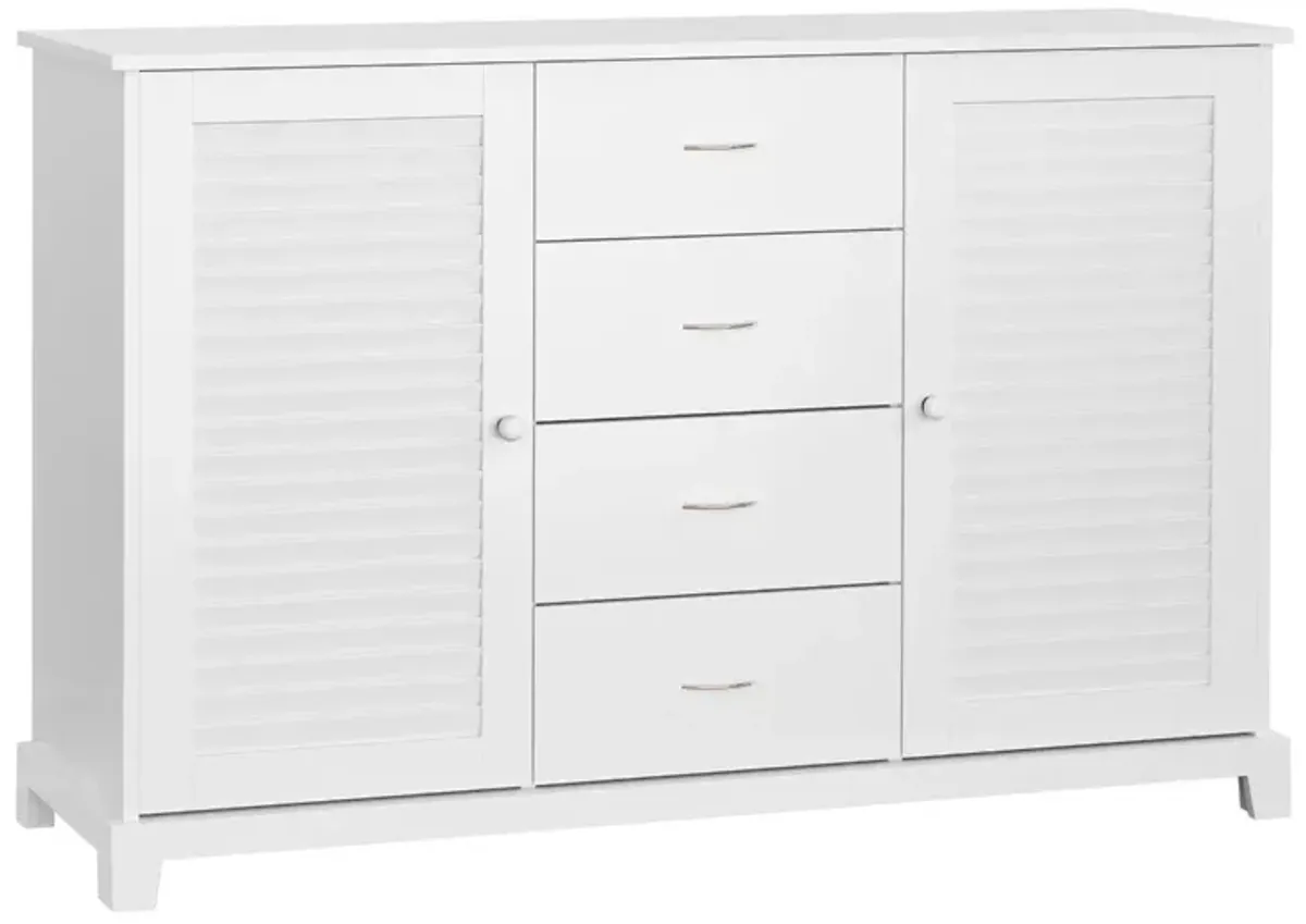 White Dining Room Storage: 47" Sideboard Buffet with Drawers & Shutters