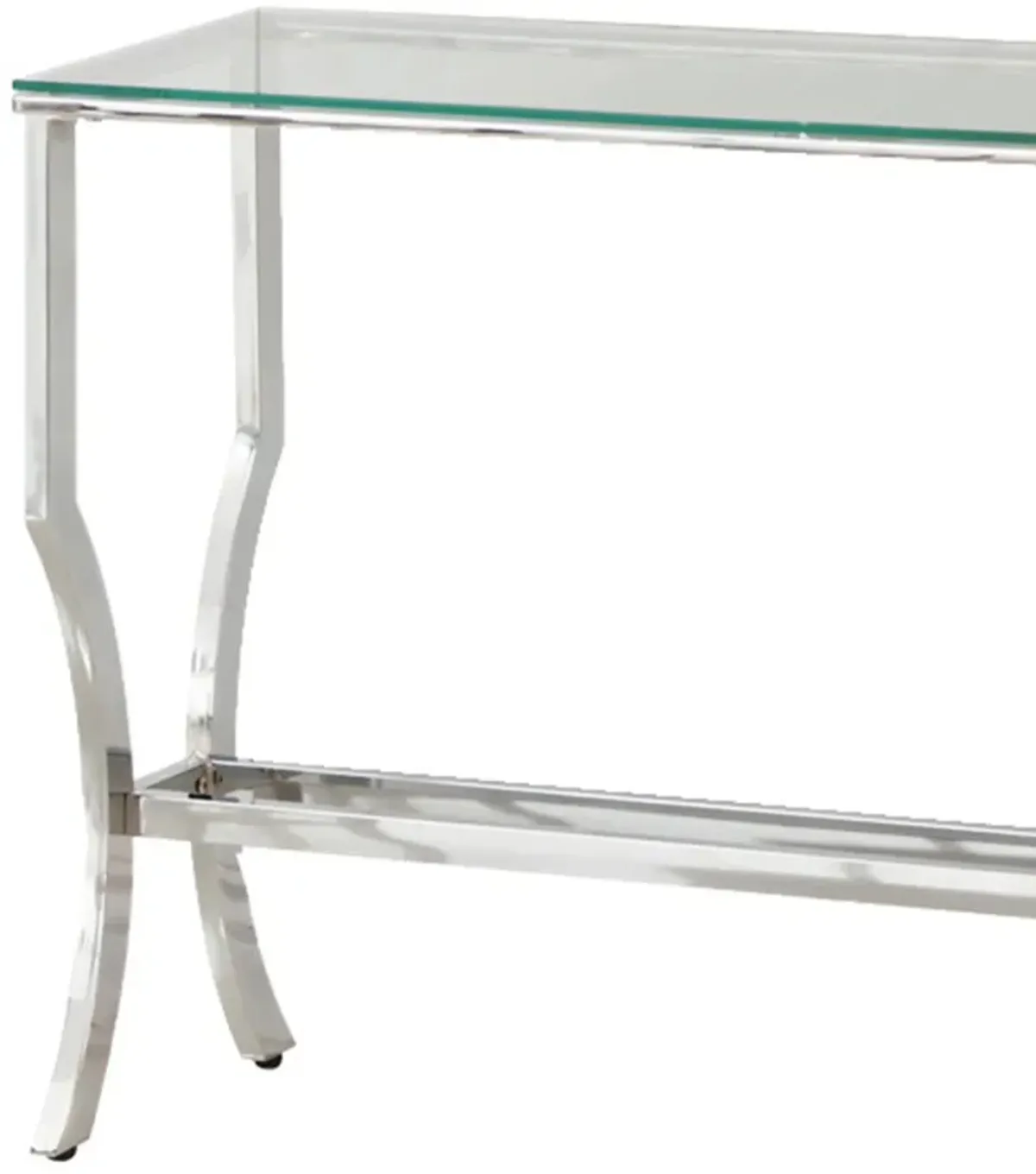 Glass Top Sofa Table with Metal Frame and Mirror Shelf, Chrome-Benzara