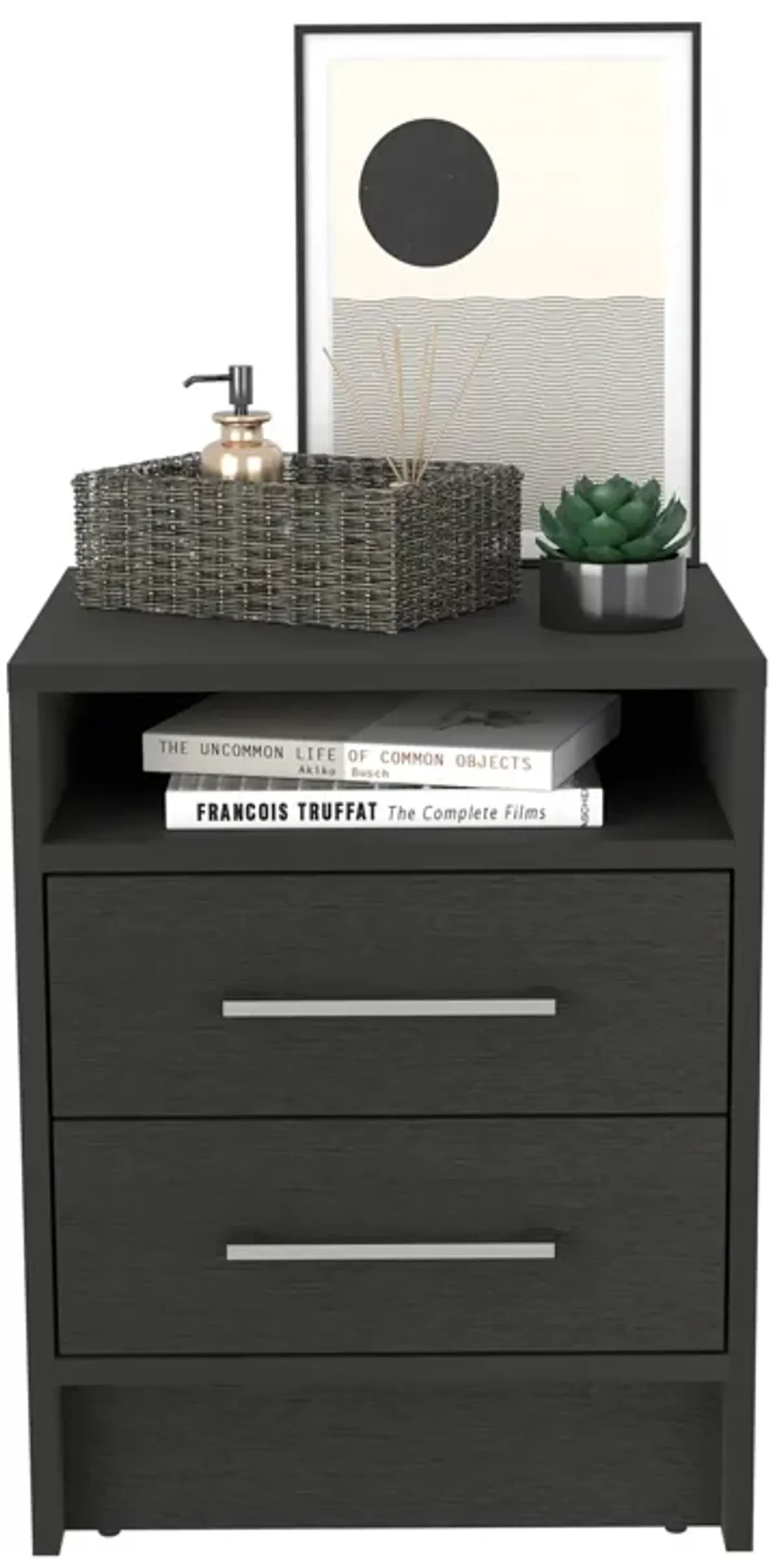 Leyva Nightstand 23.6" H, with 2 Drawers and 1 Shelf, Black