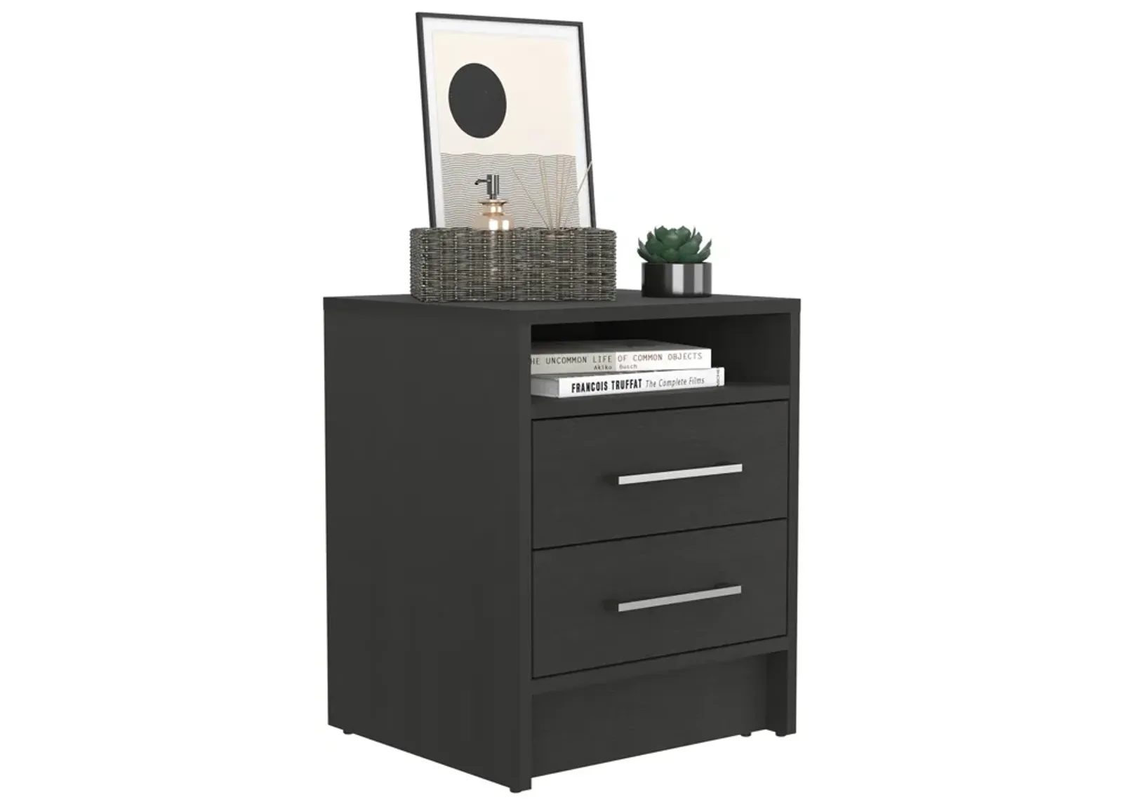 Leyva Nightstand 23.6" H, with 2 Drawers and 1 Shelf, Black