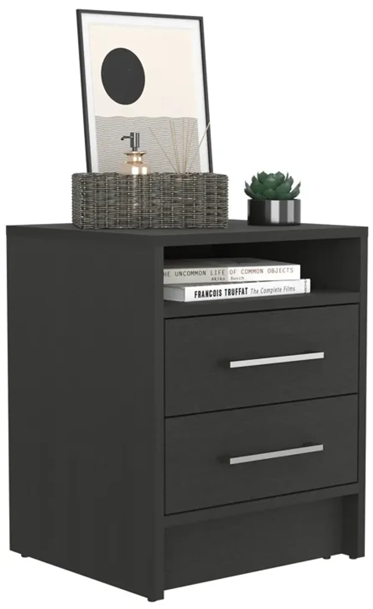 Leyva Nightstand 23.6" H, with 2 Drawers and 1 Shelf, Black