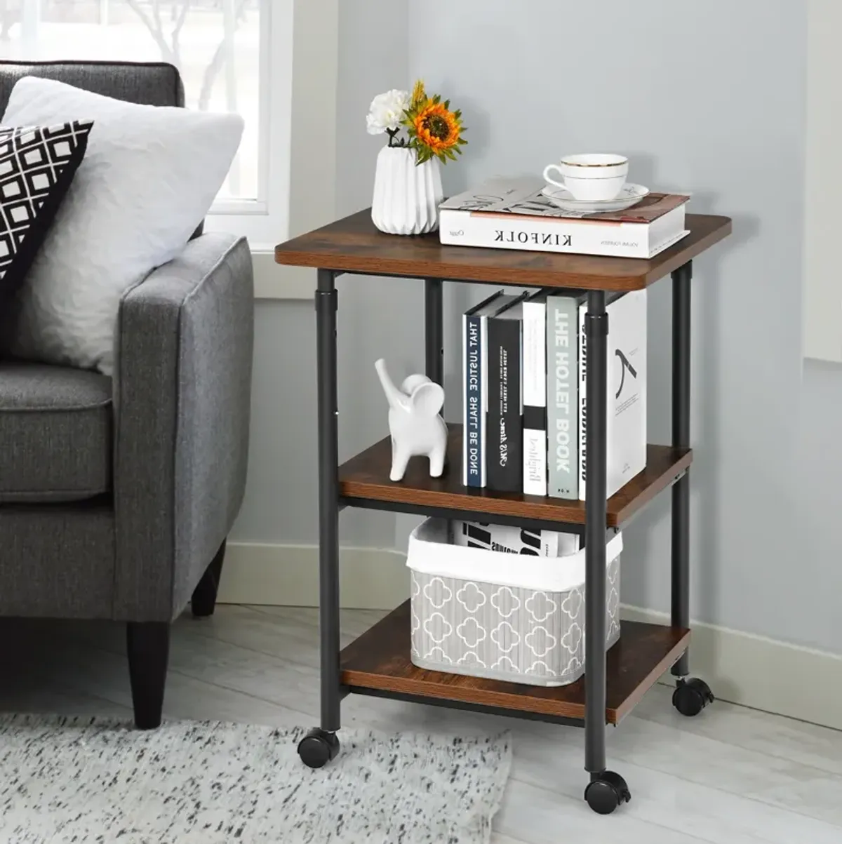 3-tier Adjustable Printer Stand with 360� Swivel Casters