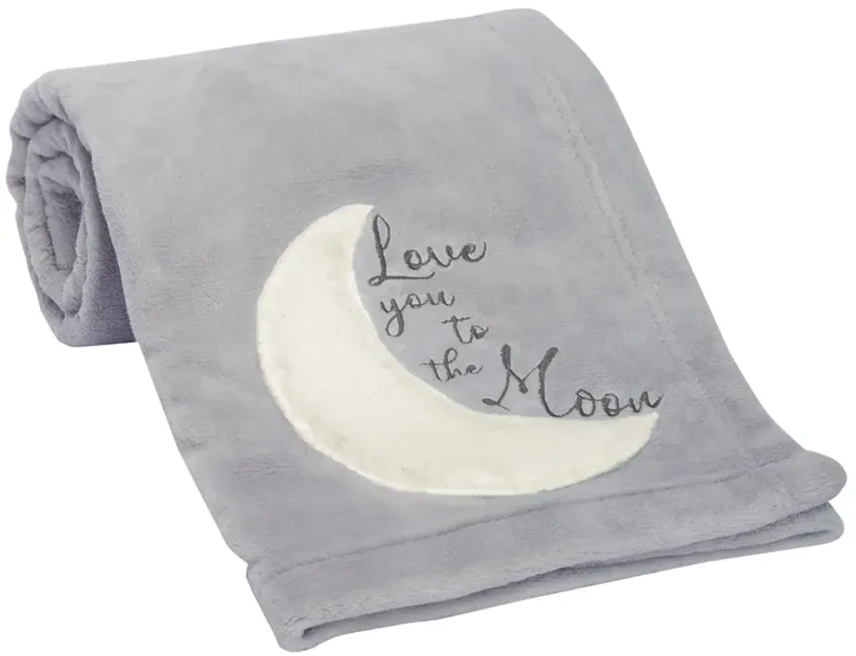 Lambs & Ivy Goodnight Moon Gray Appliqued and Embroidered Fleece Baby Blanket