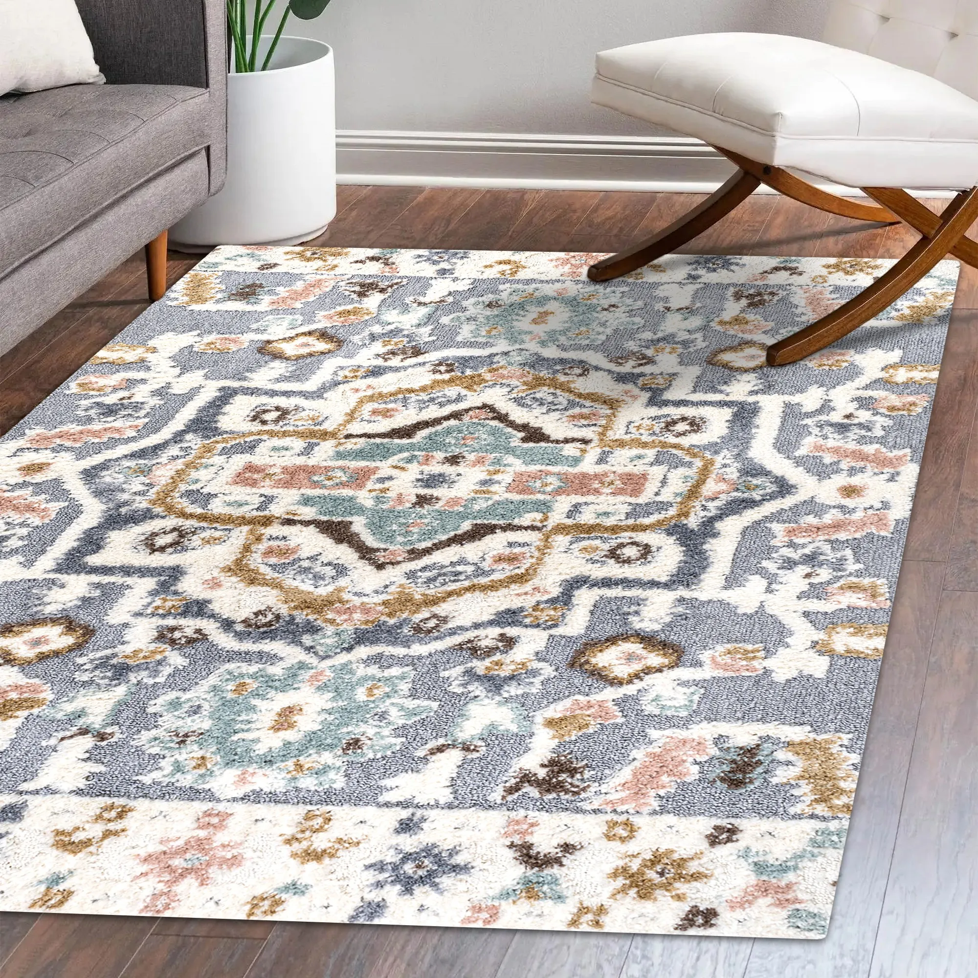 Aziza Persian Medallion High-Low Area Rug