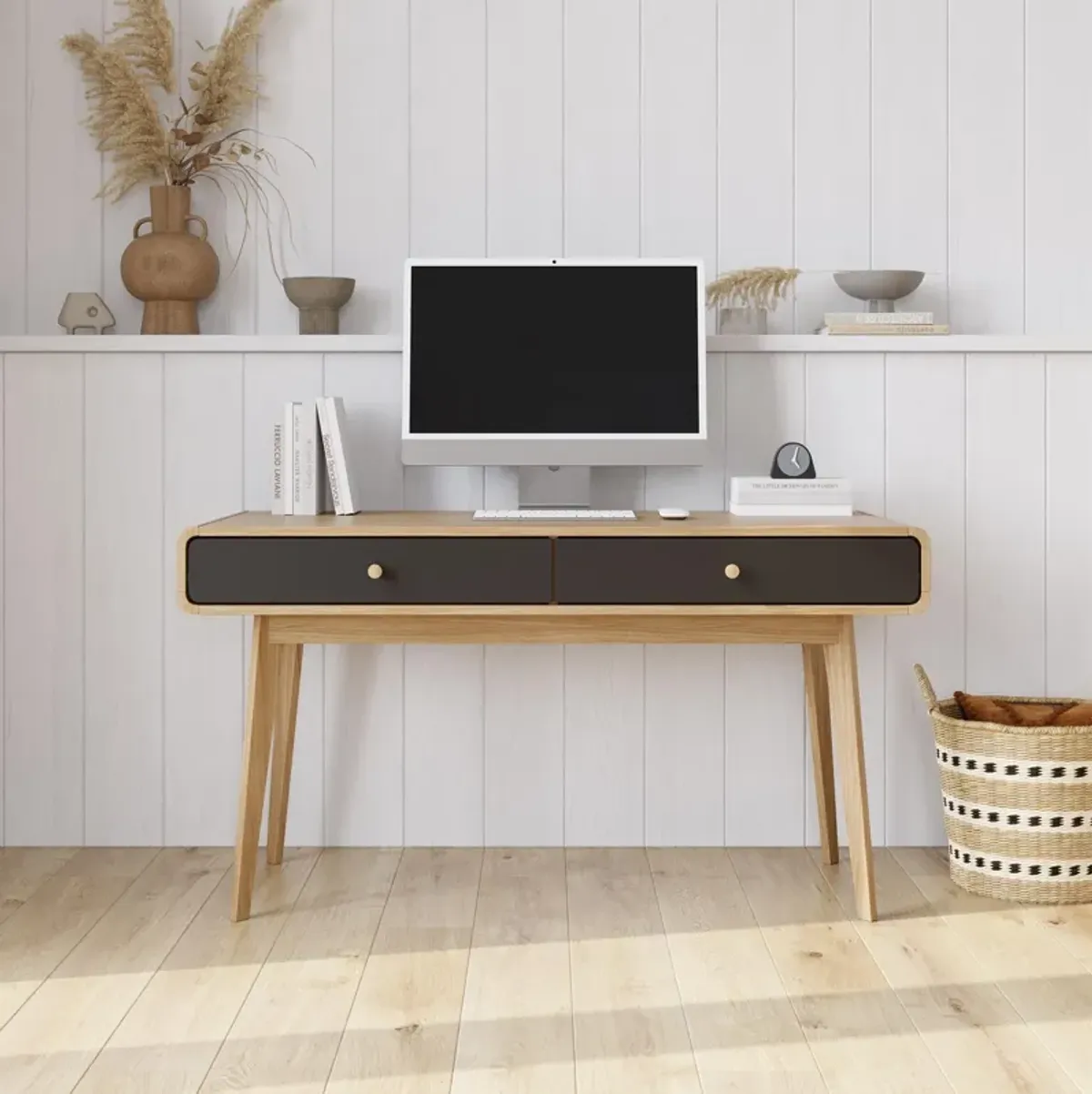 Leva Scandinavian 2 Drawer Curved Computer Desk