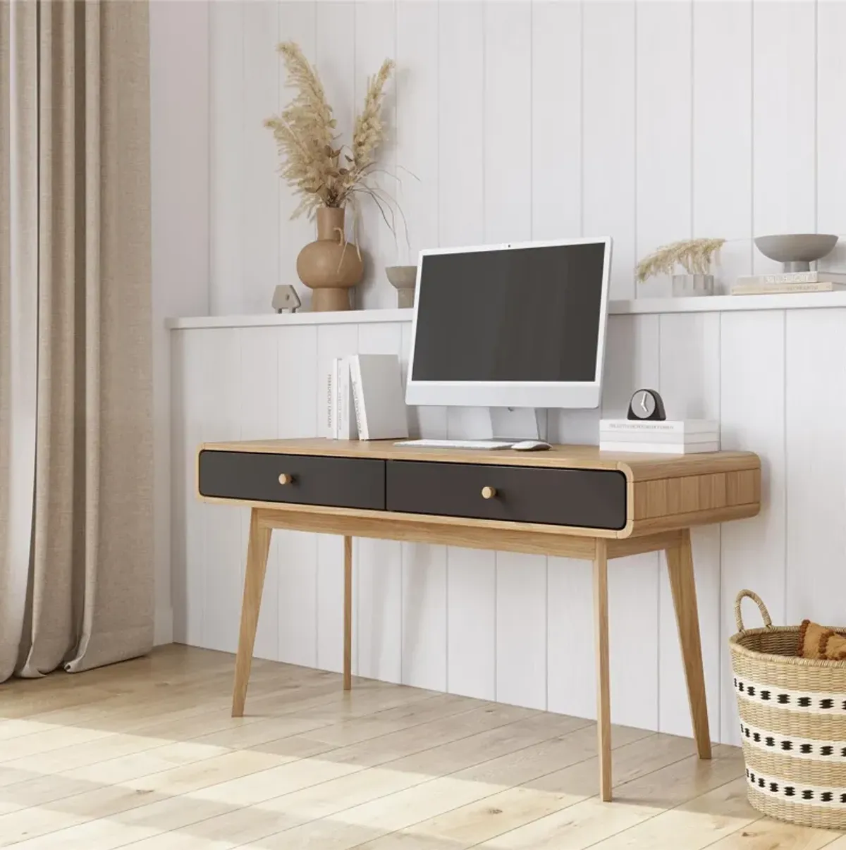 Leva Scandinavian 2 Drawer Curved Computer Desk