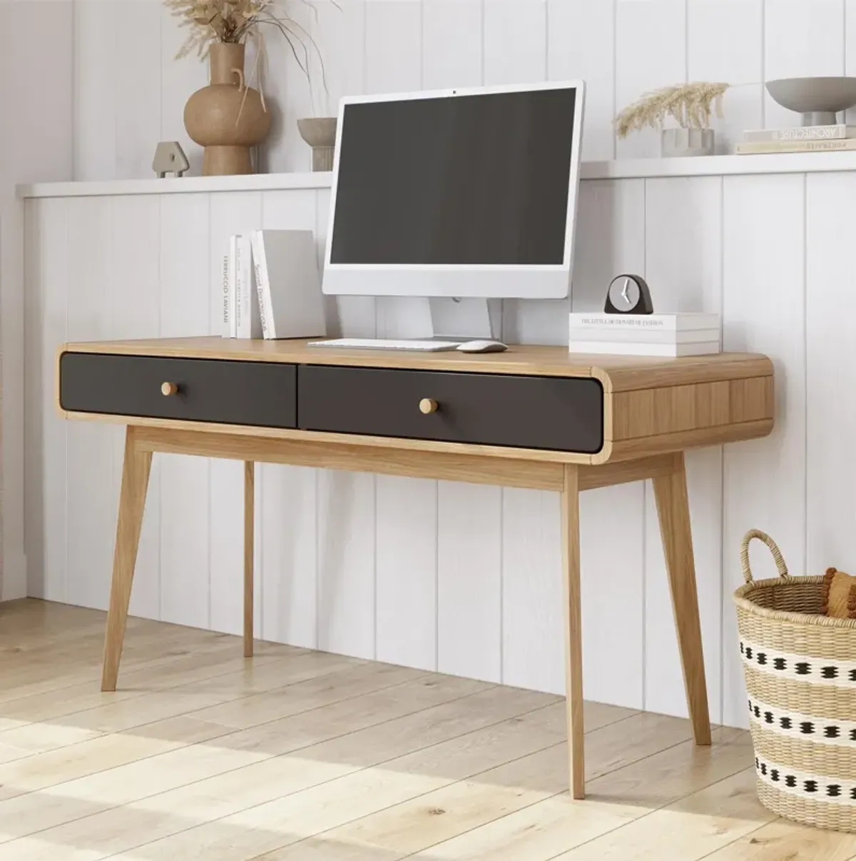 Leva Scandinavian 2 Drawer Curved Computer Desk