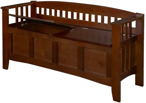 Wooden Storage Bench with Dual Hinged Seats – Hallway or Mudroom Use