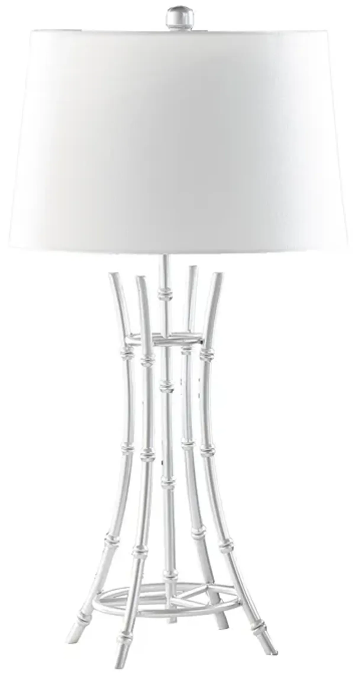 Lisi 29 Inch Table Lamp, White Shade, Silver Mettalic Bamboo Style Base - Benzara