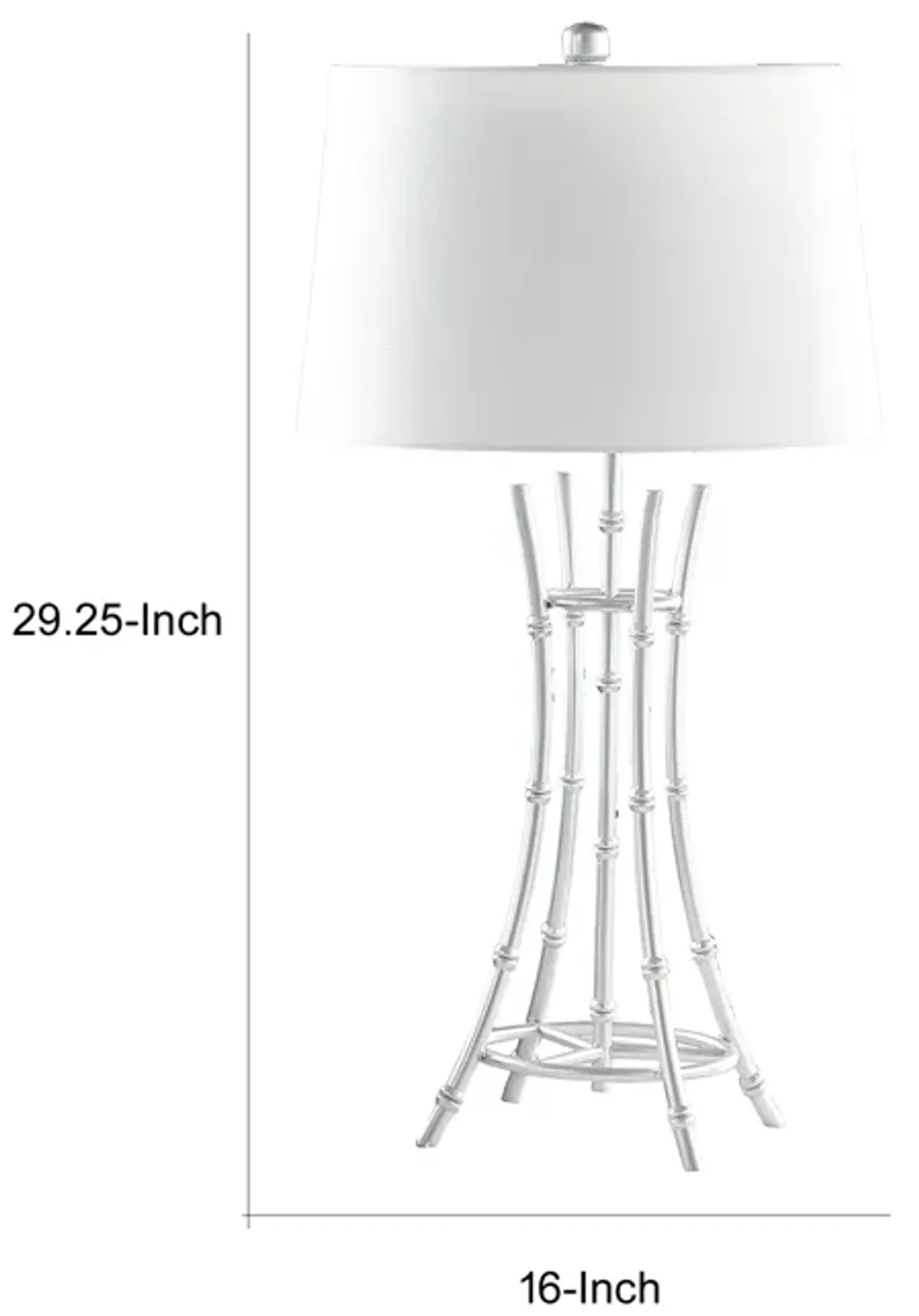 Lisi 29 Inch Table Lamp, White Shade, Silver Mettalic Bamboo Style Base - Benzara