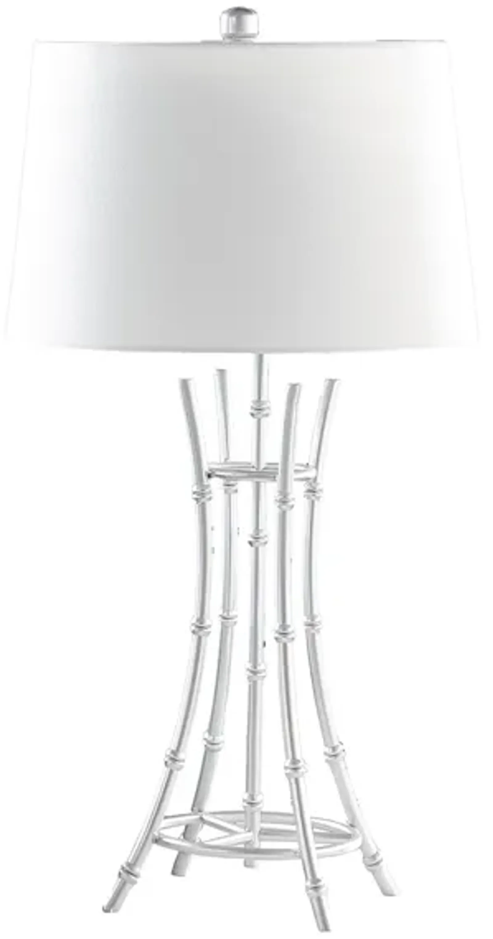 Lisi 29 Inch Table Lamp, White Shade, Silver Mettalic Bamboo Style Base - Benzara