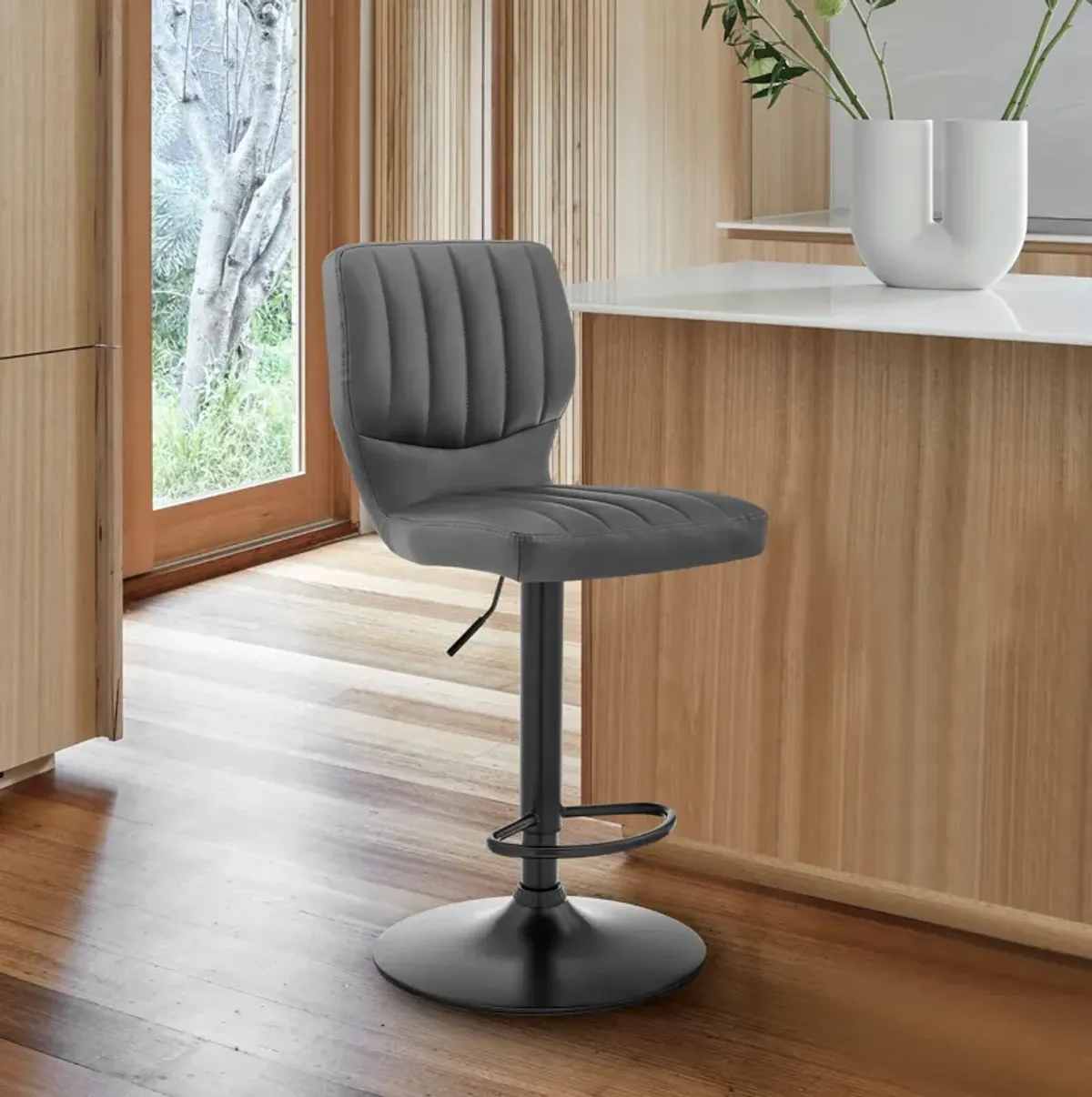 Bardot Adjustable Height Gray Faux Leather Swivel Stool