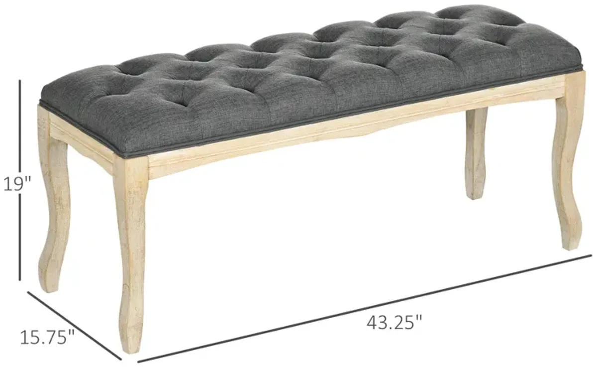 Dark Grey Entryway Seat: 43" Upholstered Bench with Tufted Design