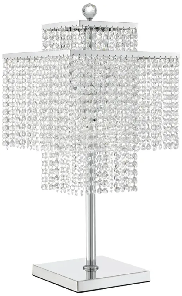 Square Table Lamp Chrome Metal and Crystal LED Light
