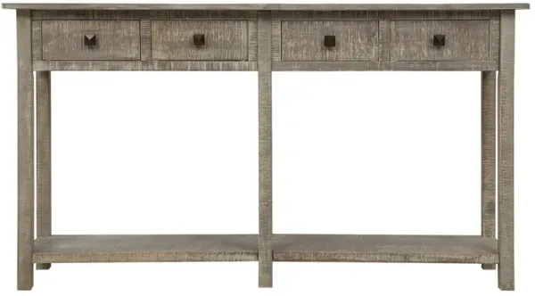 Rustic Brushed Texture Entryway Table Console Table with Drawers and Bottom Shelf for Living Room (Grey Wash)