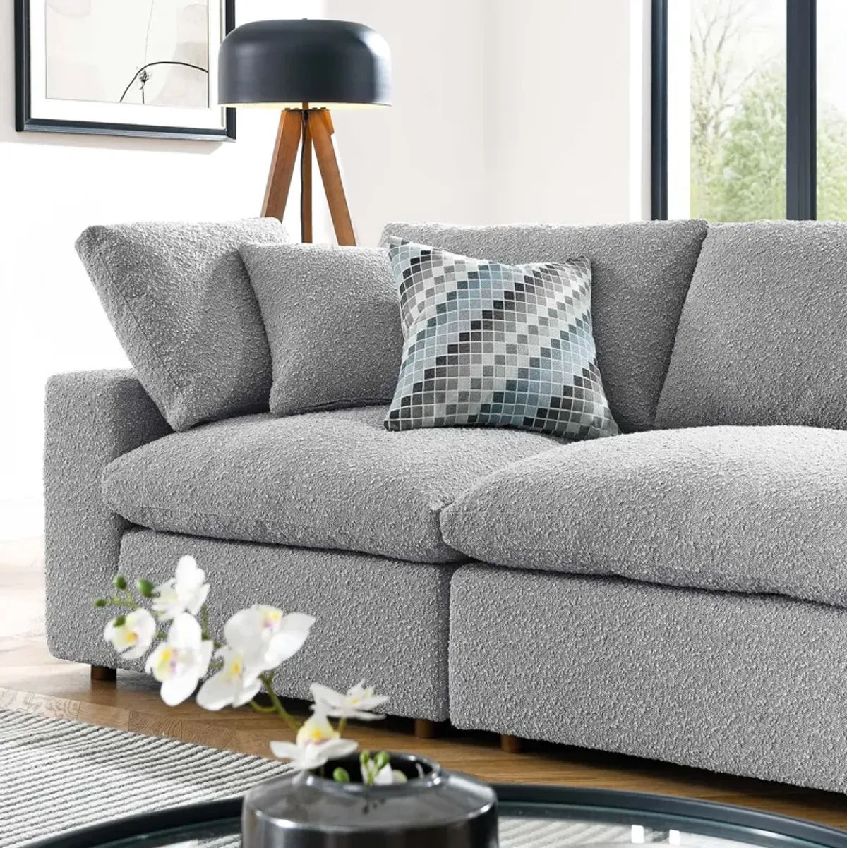 Commix Down Filled Overstuffed Boucle Fabric 4-Seater Sofa