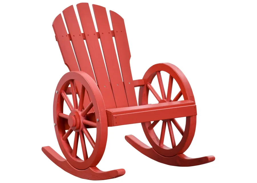 Red Outdoor Rocker: Oversize Adirondack Slatted Rocking Chair