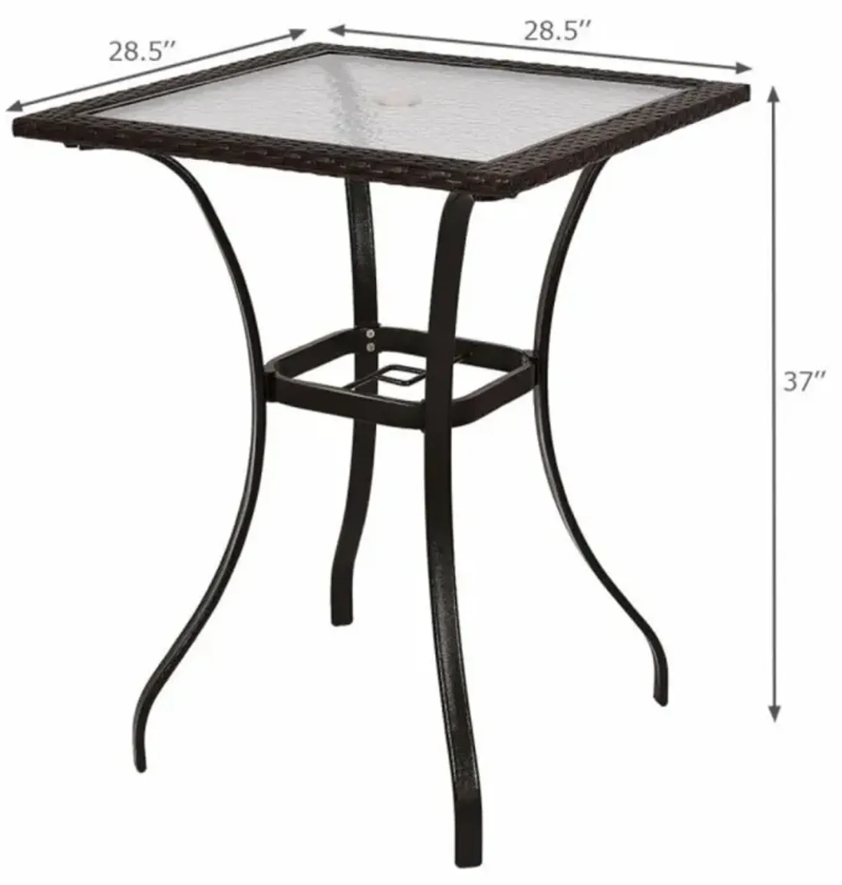 Hivvago 28.5 Inch Outdoor Patio Square Glass Top Table with Rattan Edging