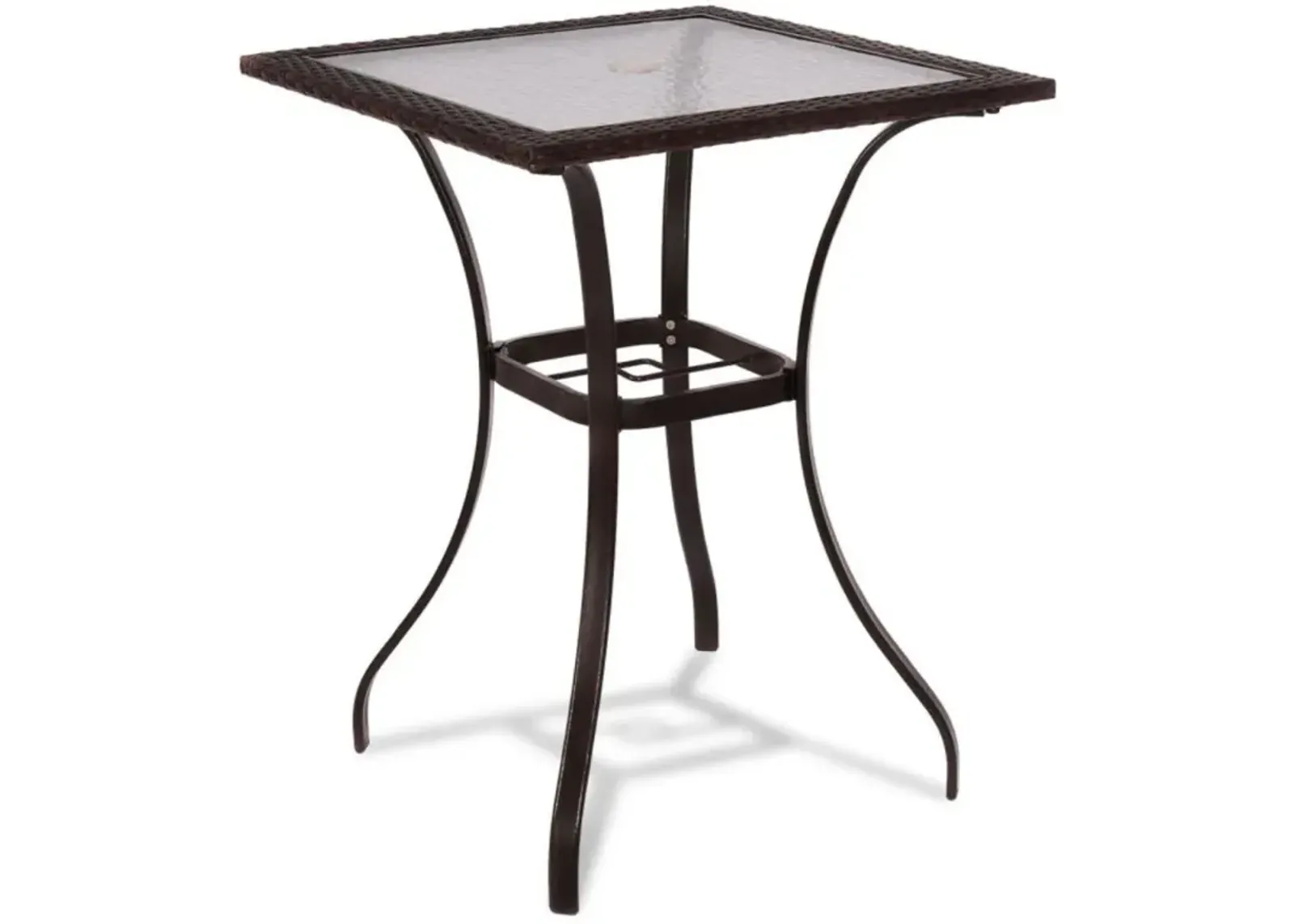 Hivvago 28.5 Inch Outdoor Patio Square Glass Top Table with Rattan Edging