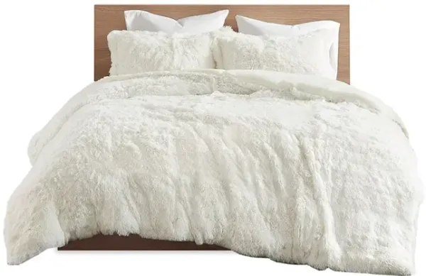 Gracie Mills Susie Solid Shaggy Long Fur Duvet Cover Set