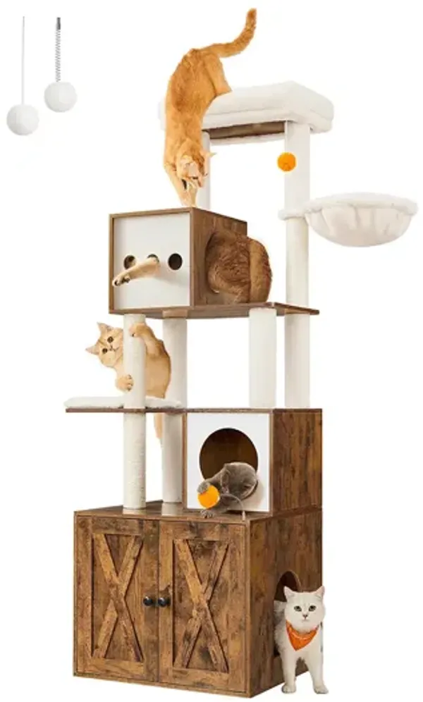 Cat Tree with Litter Box Enclosure and Scratching Posts
