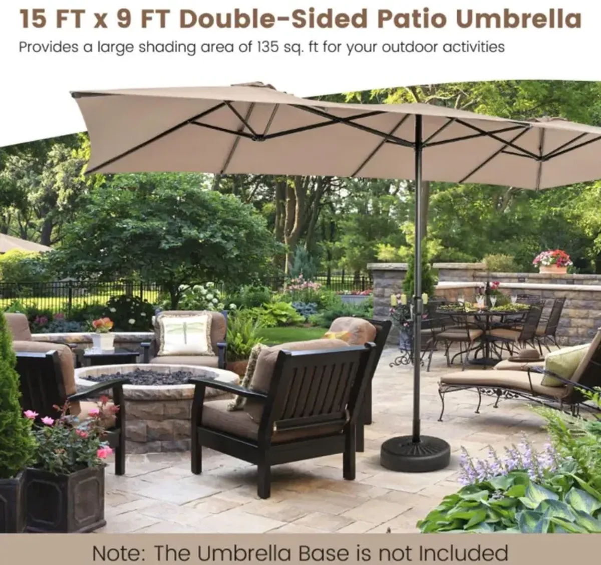 Hivvago 15 Feet Double-Sized Patio Umbrella with Crank Handle and Vented Tops