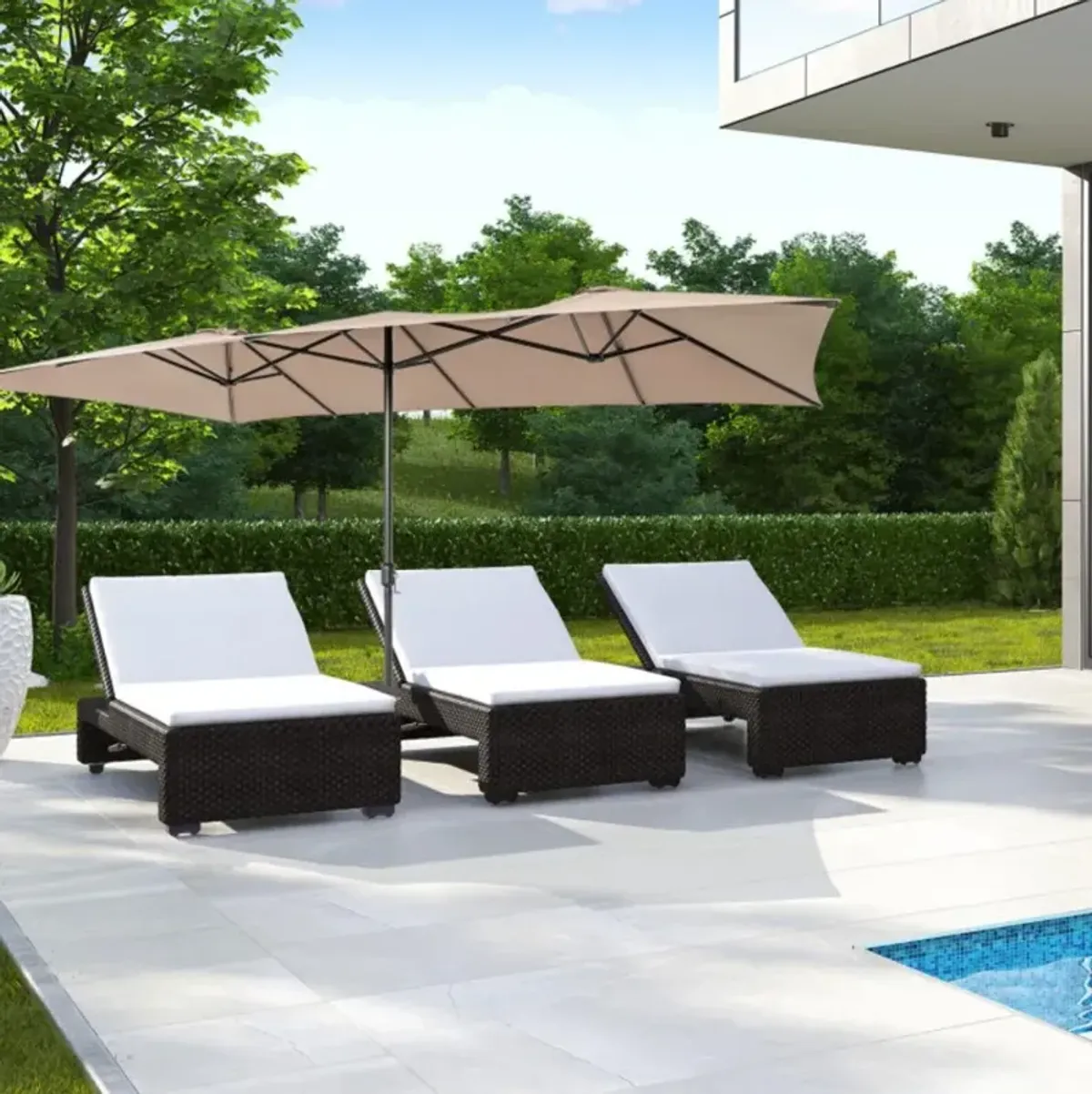 Hivvago 15 Feet Double-Sized Patio Umbrella with Crank Handle and Vented Tops