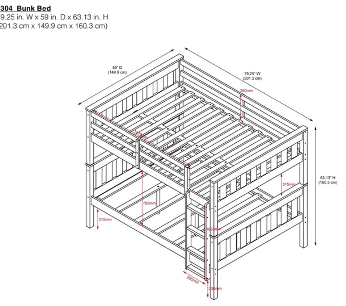 DHP Hurley Full-Over-Full Wood Bunk Bed with USB Port