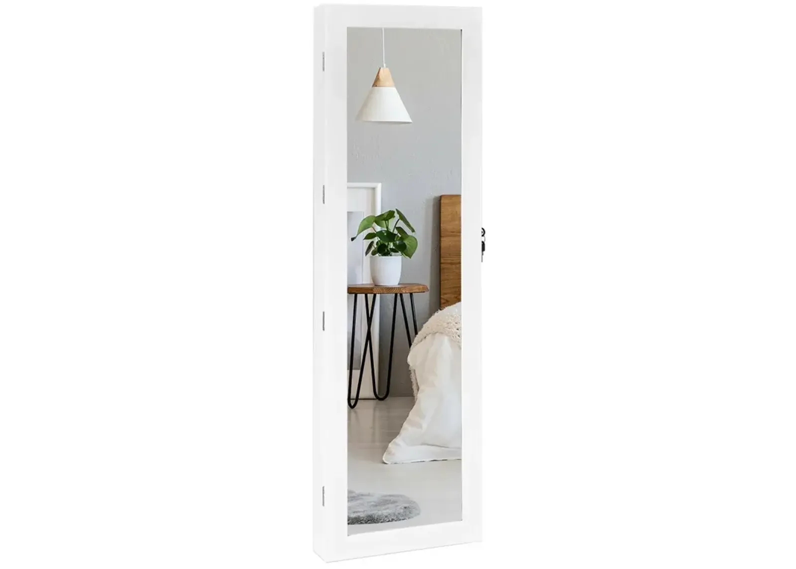 Wall Mounted Lockable Mirror Jewelry Cabinet with LED Light