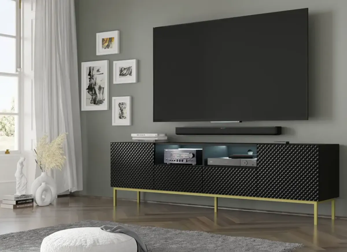 TV Stand RAVENNA B 79'' 2D2S Milled MDF Fronts White Matt with LED