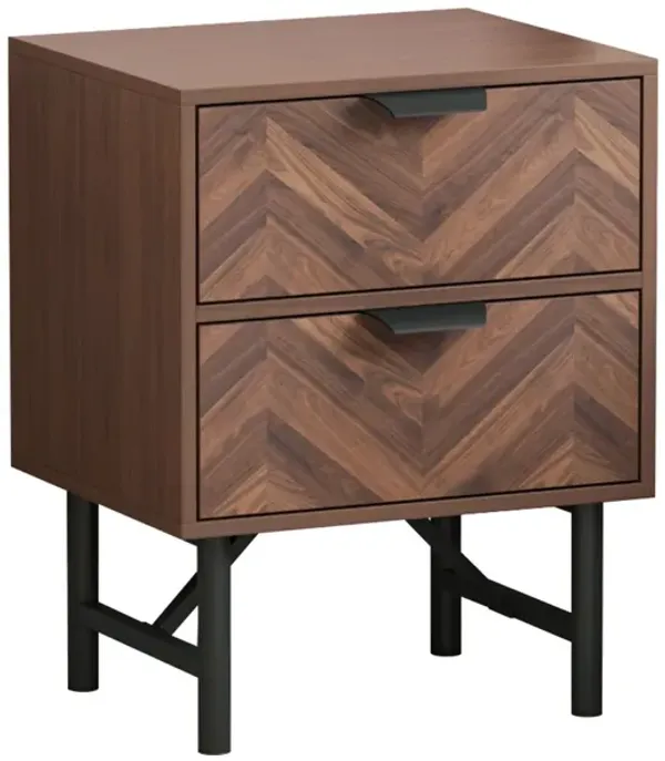 2-Drawer Brown Wood Nightstand With Metal Legs, Side Table Bedside Table 24 in. H x 18.9 in. W x 15.7 in. D