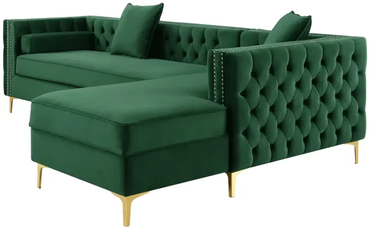 Inspired Home Clarinda Velvet Right Facing Chaise Sectional Sofa