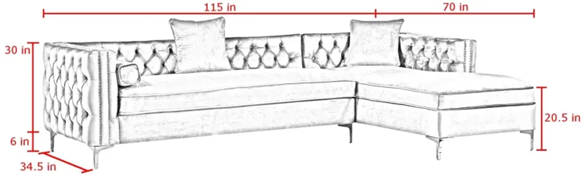 Inspired Home Clarinda Velvet Right Facing Chaise Sectional Sofa