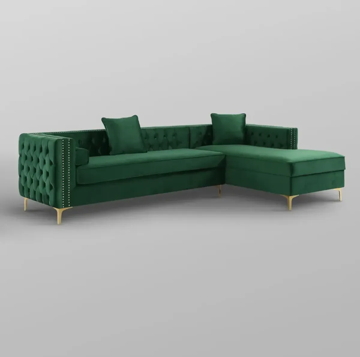 Inspired Home Clarinda Velvet Right Facing Chaise Sectional Sofa