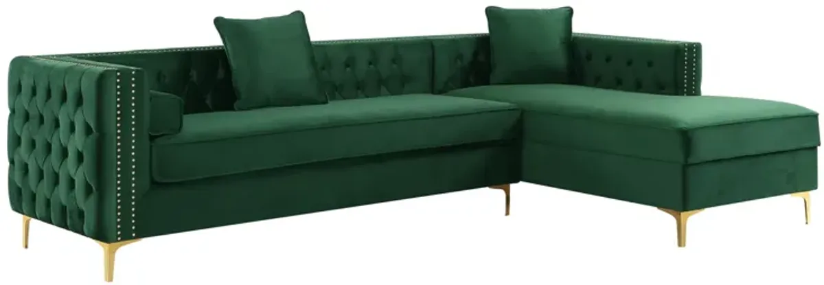 Inspired Home Clarinda Velvet Right Facing Chaise Sectional Sofa