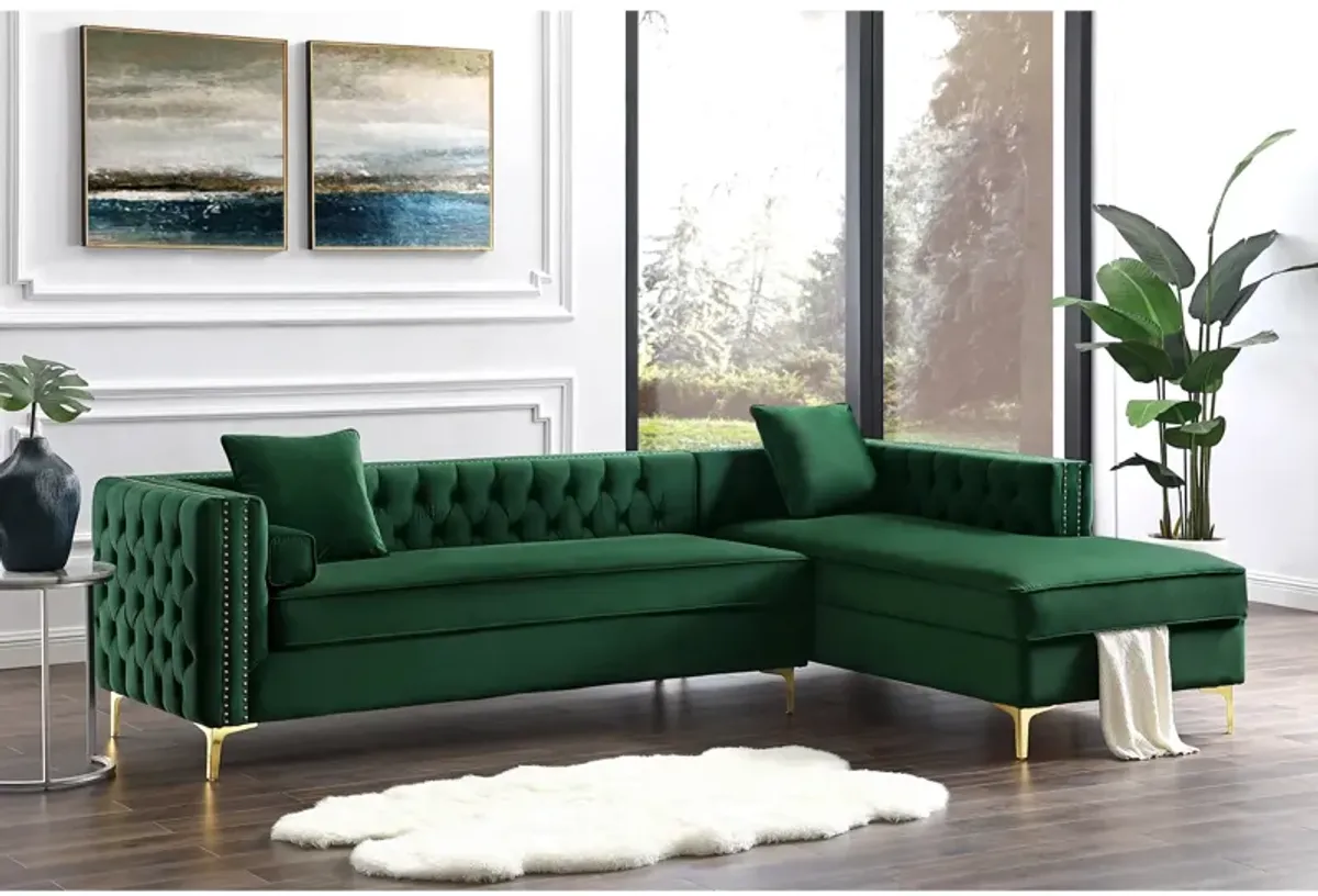 Inspired Home Clarinda Velvet Right Facing Chaise Sectional Sofa