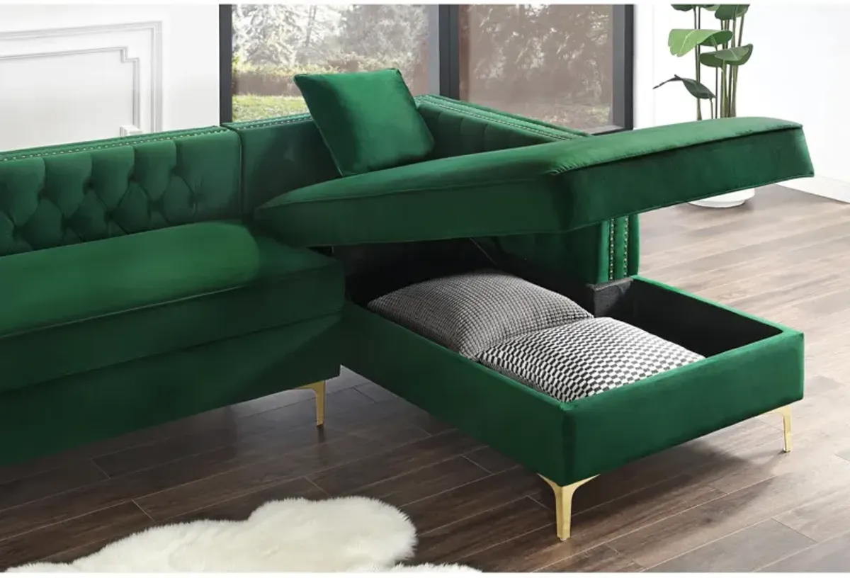 Inspired Home Clarinda Velvet Right Facing Chaise Sectional Sofa